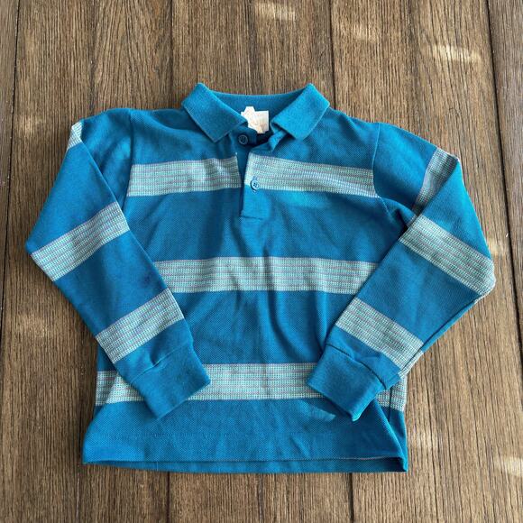 Vintage Winnie the Pooh Boys Polo Shirt Size 7 Blue Striped - Picture 1 of 8
